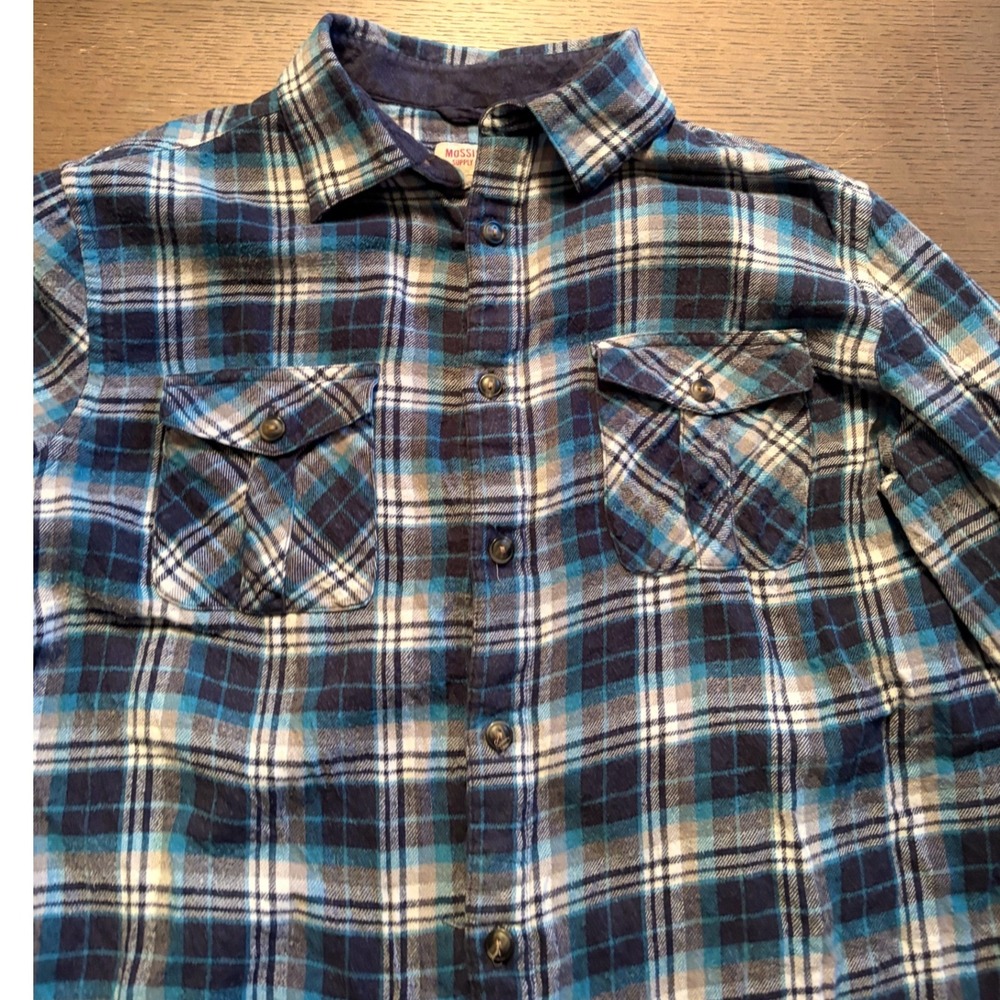 Mossimo Supply Co Mens Blue Plaid Flannel Button Down Shirt Long Sleeve L - Picture 5 of 9